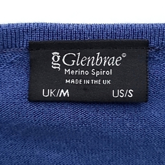 Glenbrae Men's Blue Merino Spirol V Neck Pullover Sweater  Made in UK Size Small - Picture 9 of 13